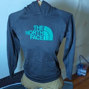 The North Face Charcoal Hoodie with Teal Logo